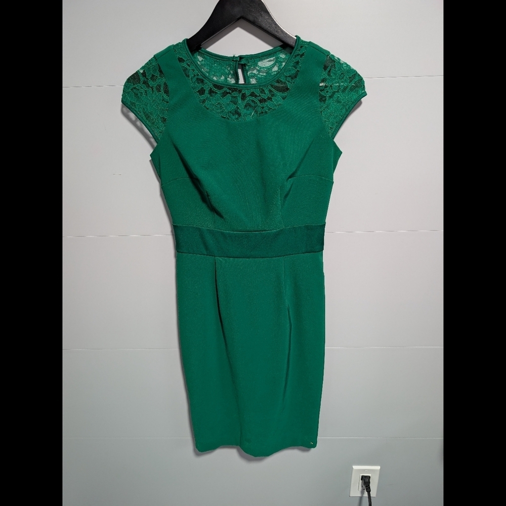 Jacob Emerald Green Dress With Lace And Satin Detail